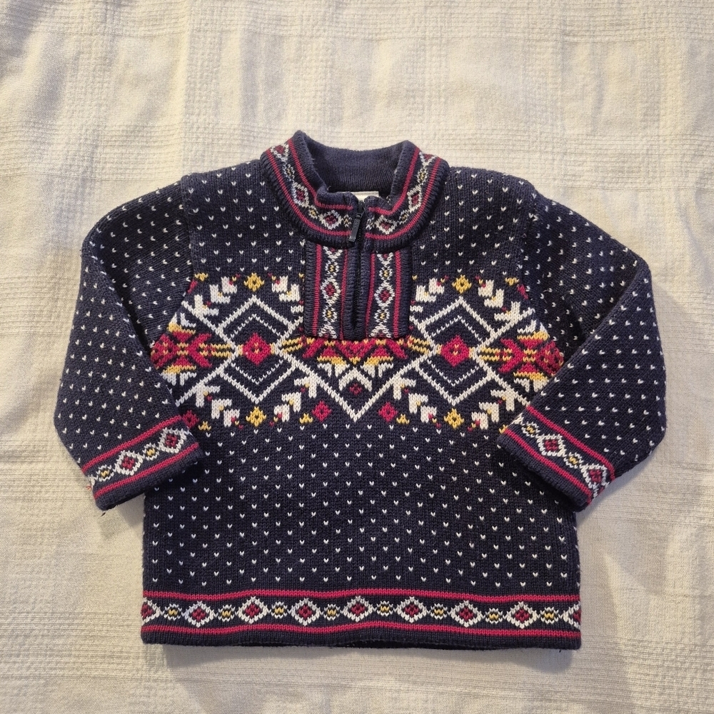 Hanna Andersson size 70 or 6-12 months boys sweater 1/4 zip VGUC blue red white